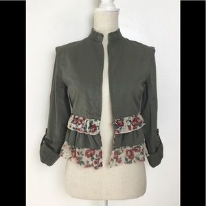 Charlotte Russe Army Green Floral Zip Crop